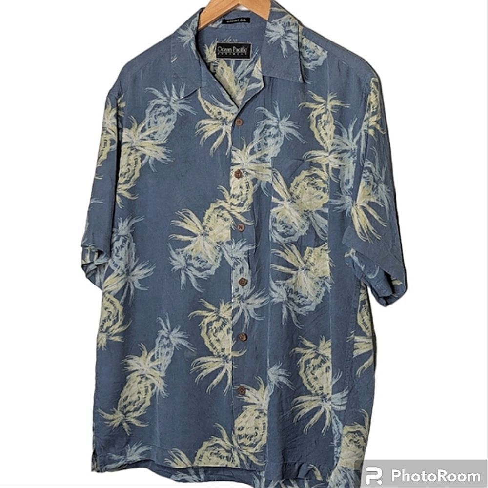 Ocean Pacific Menswear Washable Silk Blue Button Down Shirt Sleeve Shirt  M